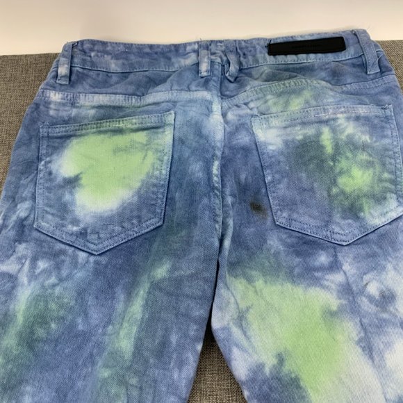 Unique Mens Embellish Tie Dye Jeans Distressed Ripped 30 Cotton Spandex Blue - Picture 15 of 16
